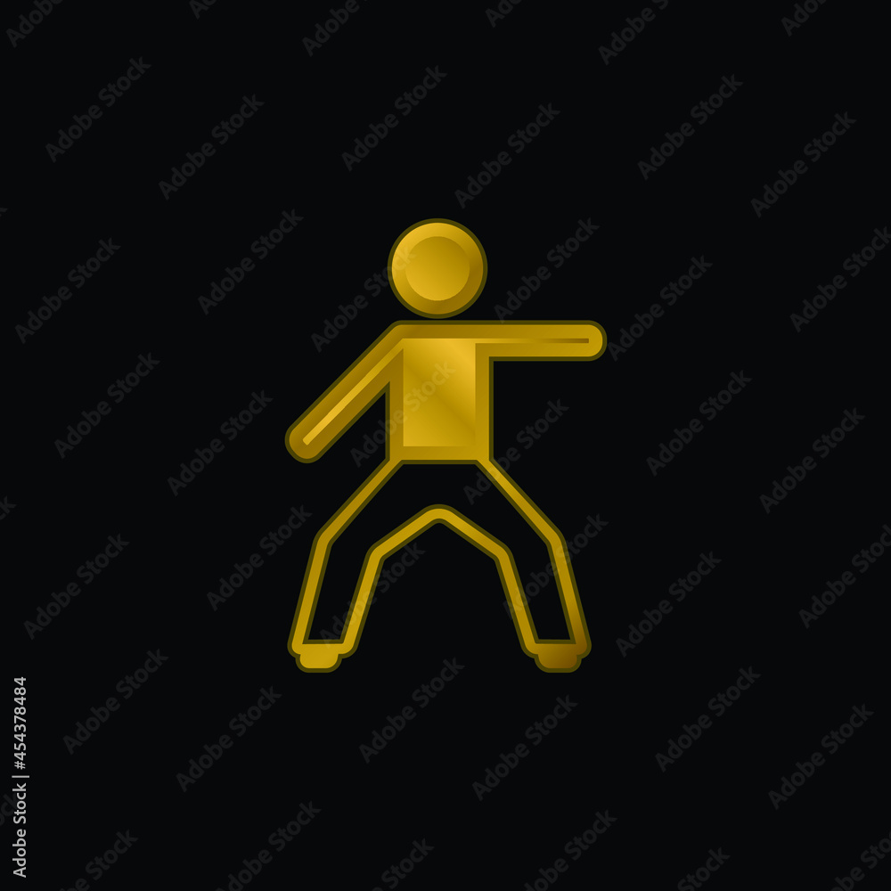 Boy Stretching Left Arm gold plated metalic icon or logo vector Boy Stretching Left Arm gold plated metalic icon or logo vector
