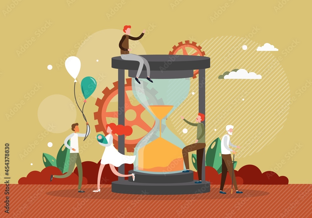 Aging process concept flat vector illustration. Human life cycle from ...