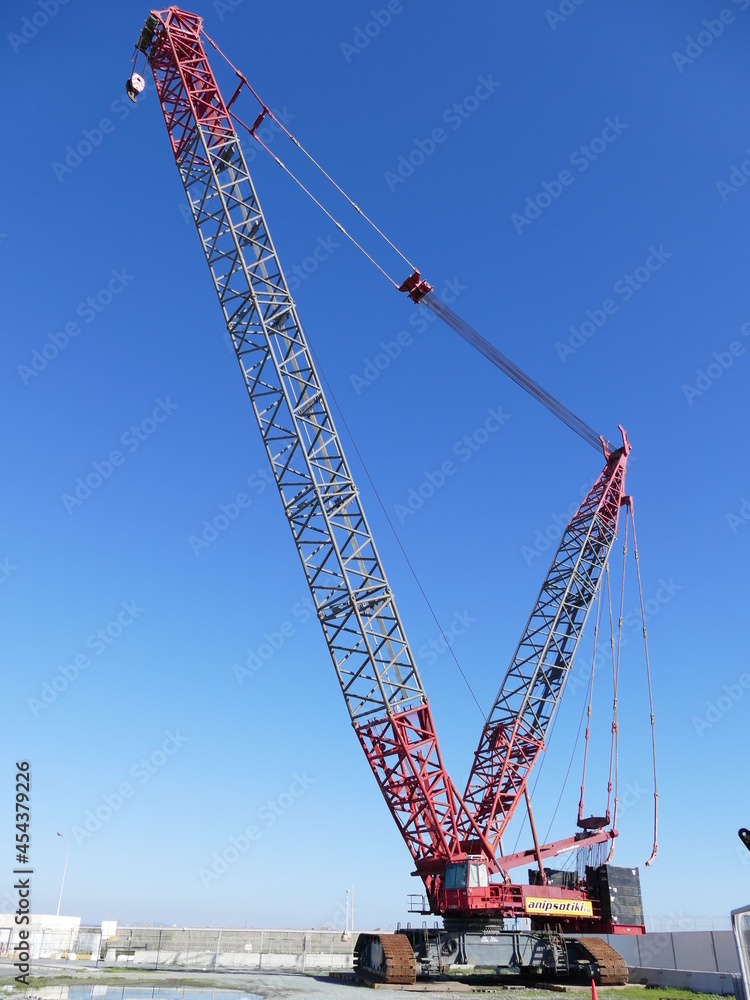 A mobile heavy-duty crane in the port area of Limassol, Lemesos, Cyprus