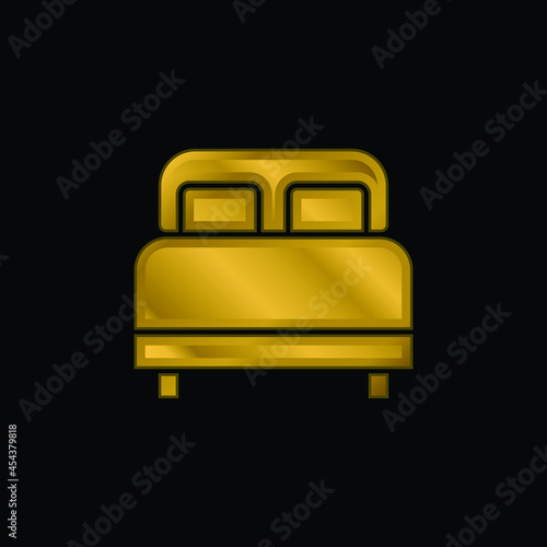 Bed gold plated metalic icon or logo vector