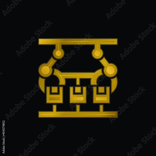 Assembling gold plated metalic icon or logo vector