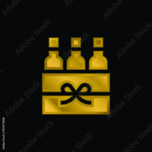 Beer Box gold plated metalic icon or logo vector