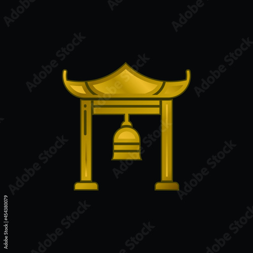 Bell gold plated metalic icon or logo vector
