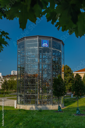 Bike new tower in Litomerice town near railway station in summer sunny evening