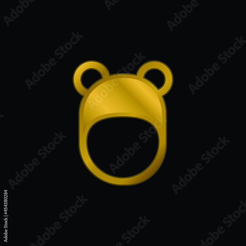 Bear Hat gold plated metalic icon or logo vector