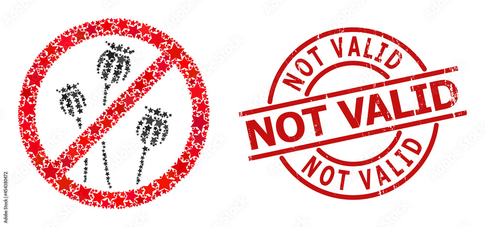 Stop poppy plants star pattern and grunge Not Valid stamp. Red stamp with unclean style and Not Valid slogan inside circle. Stop poppy plants star pattern and grunge Not Valid stamp. Red stamp with unclean style and Not Valid slogan inside circle.