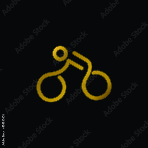 Bicycle Mounted By A Stick Man gold plated metalic icon or logo vector