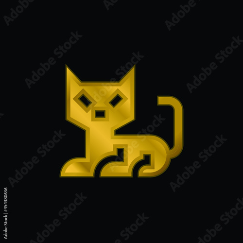 Black Cat gold plated metalic icon or logo vector