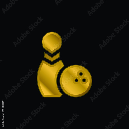 Bowling Pins gold plated metalic icon or logo vector