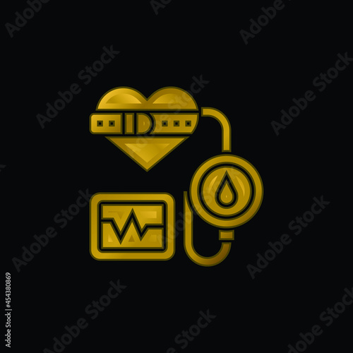 Blood Pressure gold plated metalic icon or logo vector