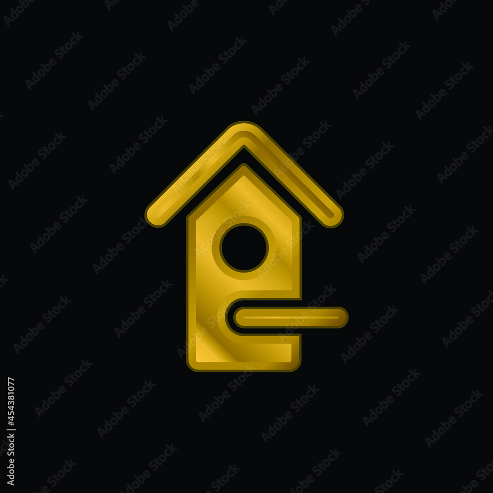 Bird House gold plated metalic icon or logo vector Bird House gold plated metalic icon or logo vector