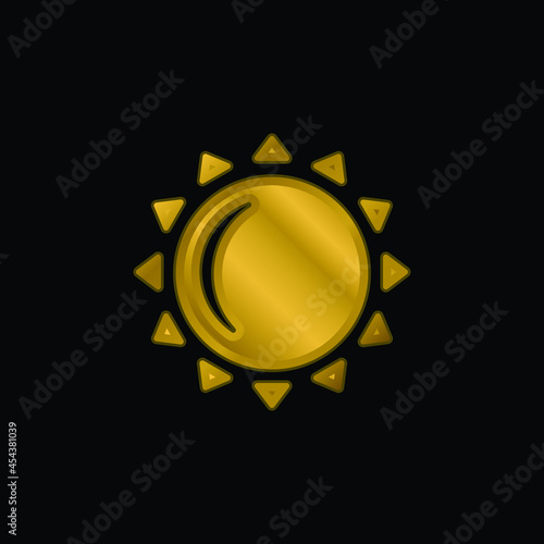 Big Sun gold plated metalic icon or logo vector