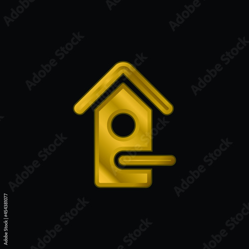 Bird House gold plated metalic icon or logo vector