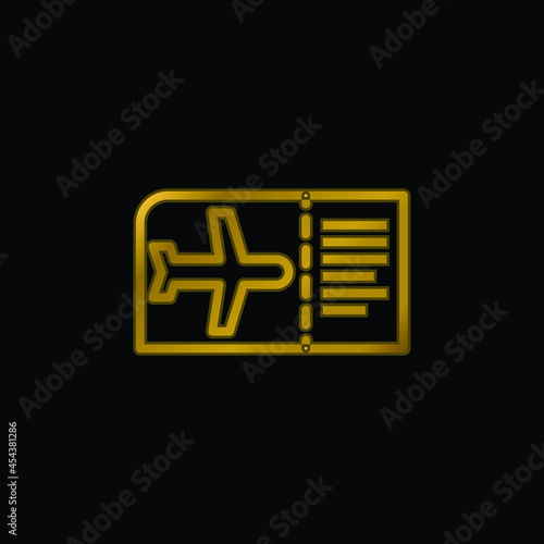 Boarding Pass gold plated metalic icon or logo vector