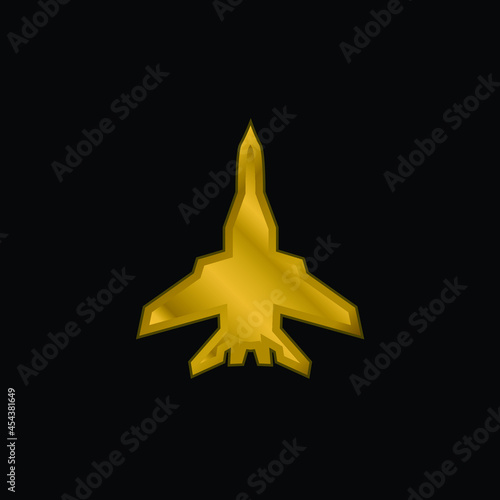 Airplane Black Silhouette gold plated metalic icon or logo vector