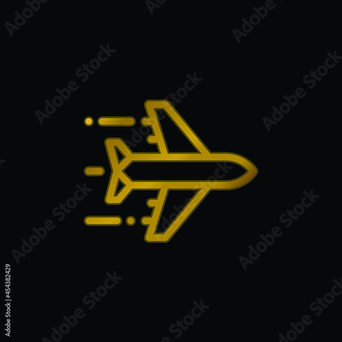 Airplane gold plated metalic icon or logo vector