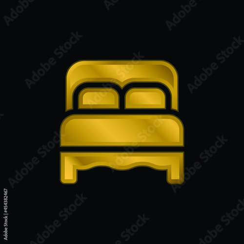 Bed gold plated metalic icon or logo vector