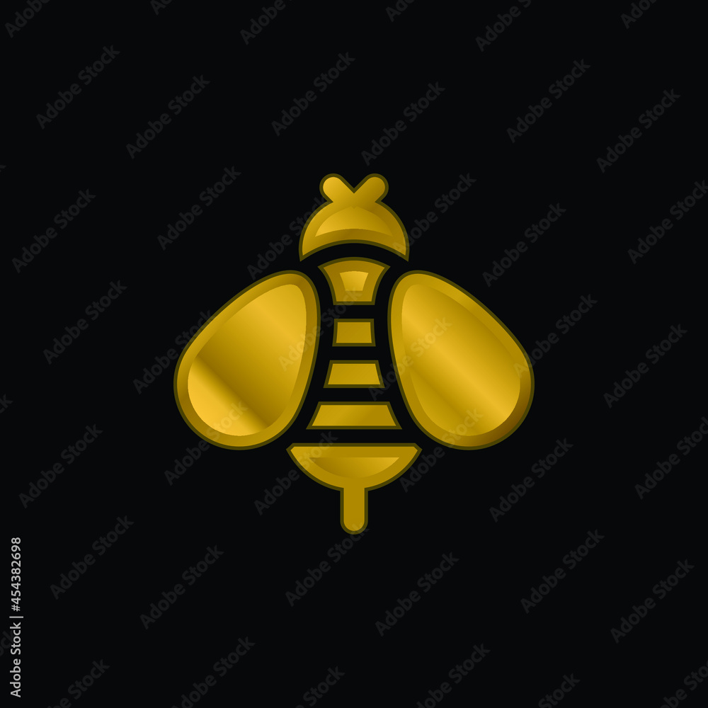 Bee gold plated metalic icon or logo vector