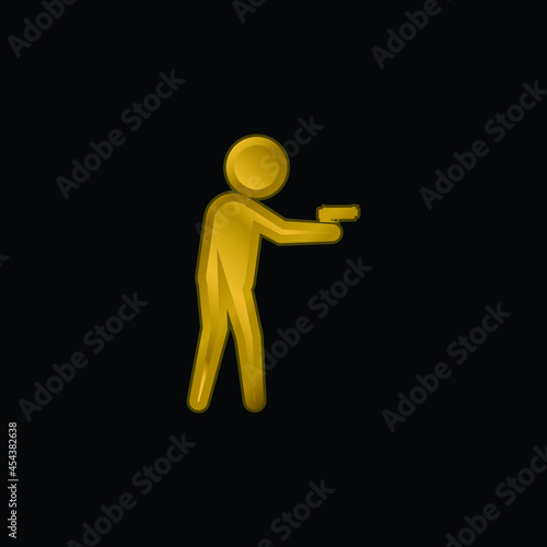 Armed Criminal Male Silhouette gold plated metalic icon or logo vector