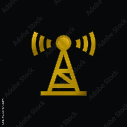 Antenna gold plated metalic icon or logo vector