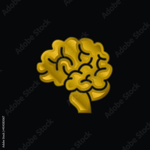 Brain gold plated metalic icon or logo vector