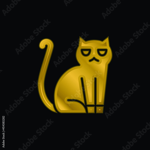 Black Cat gold plated metalic icon or logo vector
