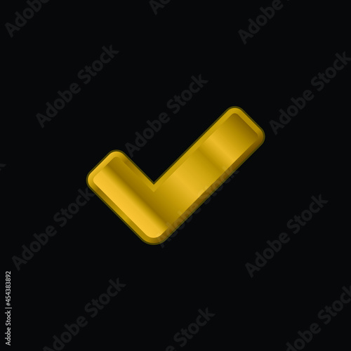 Big Check Mark gold plated metalic icon or logo vector