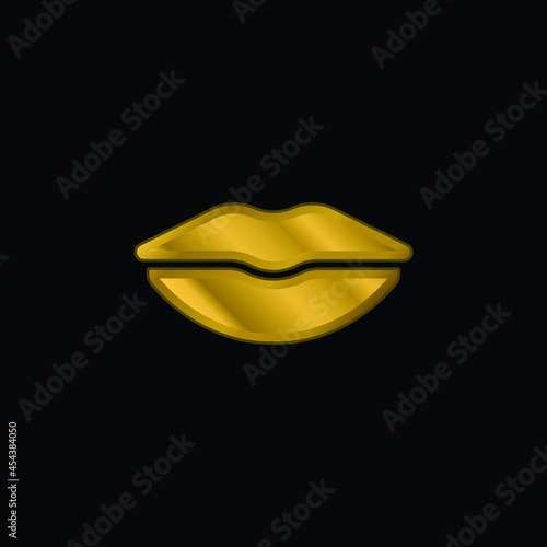 Big Lips gold plated metalic icon or logo vector