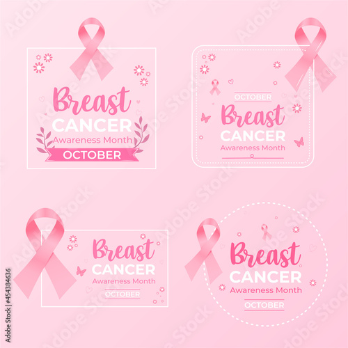 International day against breast cancer awareness labels. Breast cancer awareness month labels, 