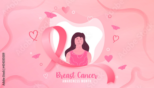 International day against breast cancer. Breast cancer awareness month October, Hand drawn flat portrait illustration Pink background
