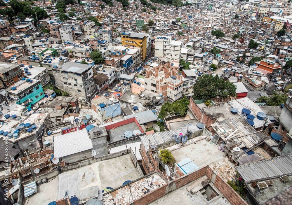Aerial view of the favelas of rio de janeiro in sunny day