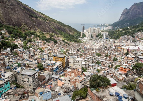 Aerial view of the favelas of rio de janeiro in sunny day photo