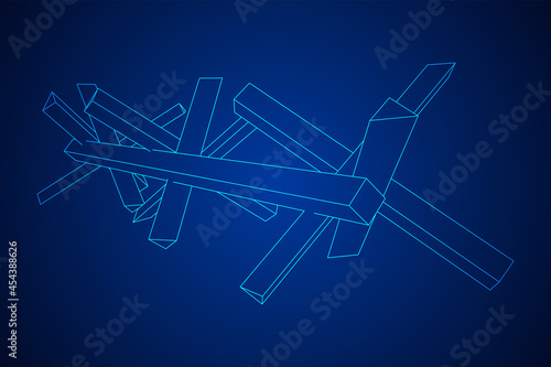 Hedgehog antitank defence. Wireframe low poly mesh vector illustration.