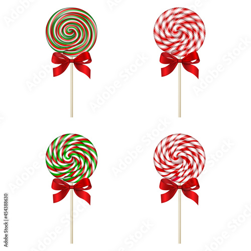 Set of isolated christmas lollipops with red bow