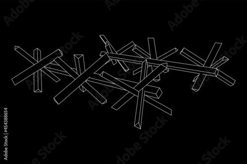 Hedgehog antitank defence. Wireframe low poly mesh vector illustration.