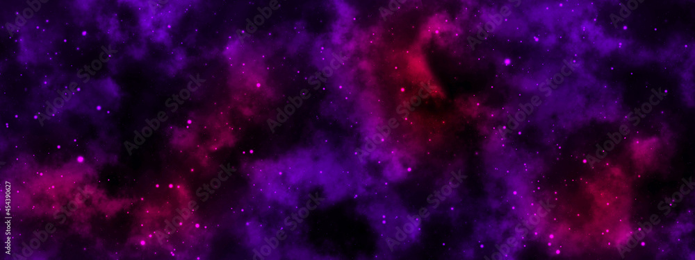 Abstract cosmic purple and violet background with stars and nebulae. Colorful stellar universe