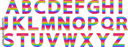Bright funny pop it alphabet. Pop it popit is a childrens sensory toy of rainbow color. Bright letters Simple Dimple.