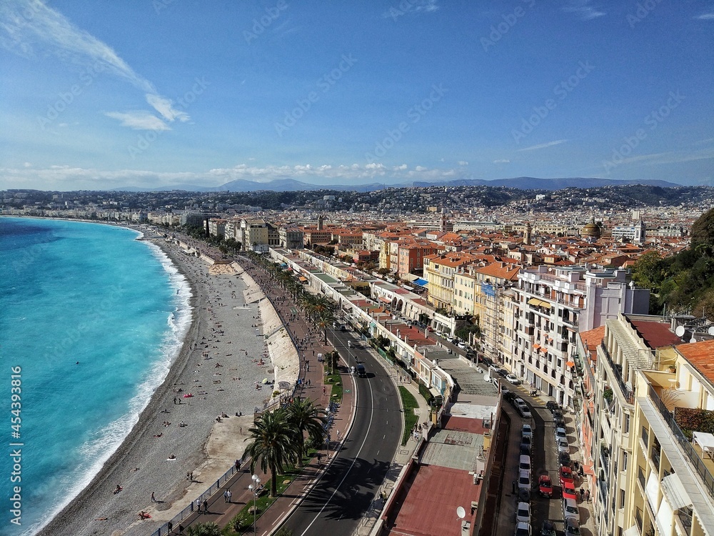 Promenade and the city view in Nice, France