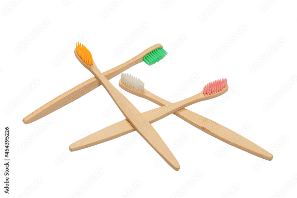 Bamboo toothbrush isolated on a white background.