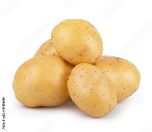 Group of potatoes isolated on white background close up