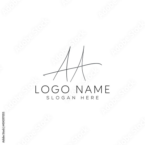 A A or aa initial handwriting logo template. Black and white signature logo concept. Hand-drawn Calligraphy lettering illustration.