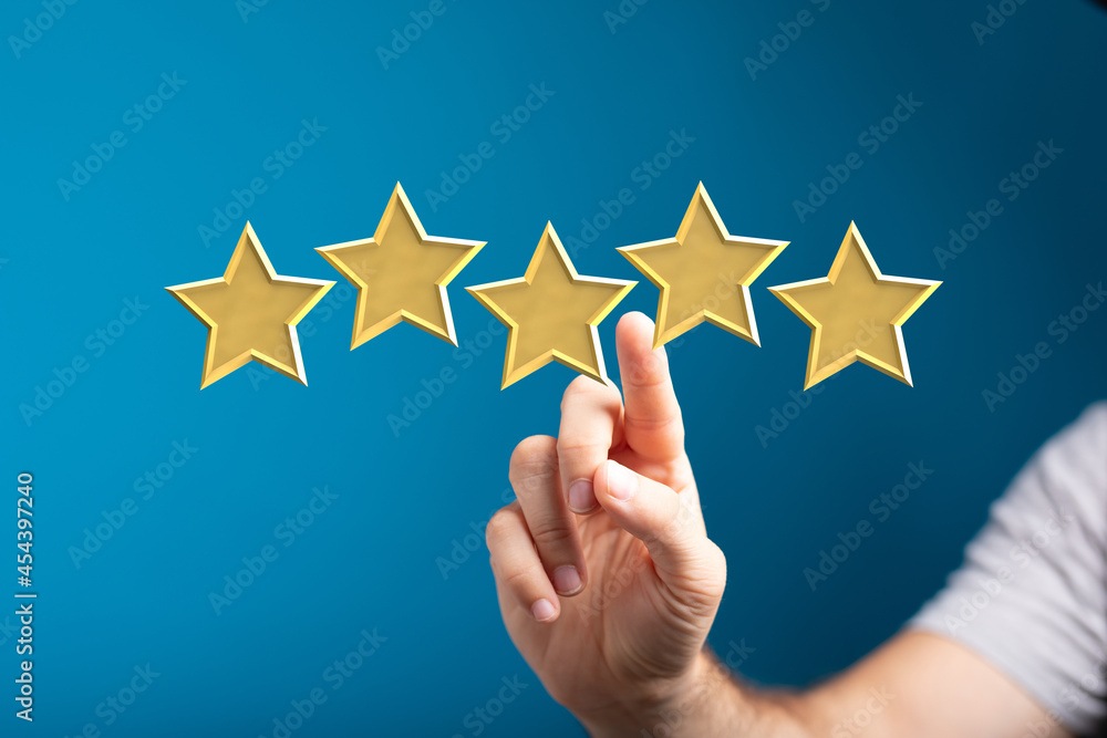 pushing flat button five rating stars pushing flat button five rating stars