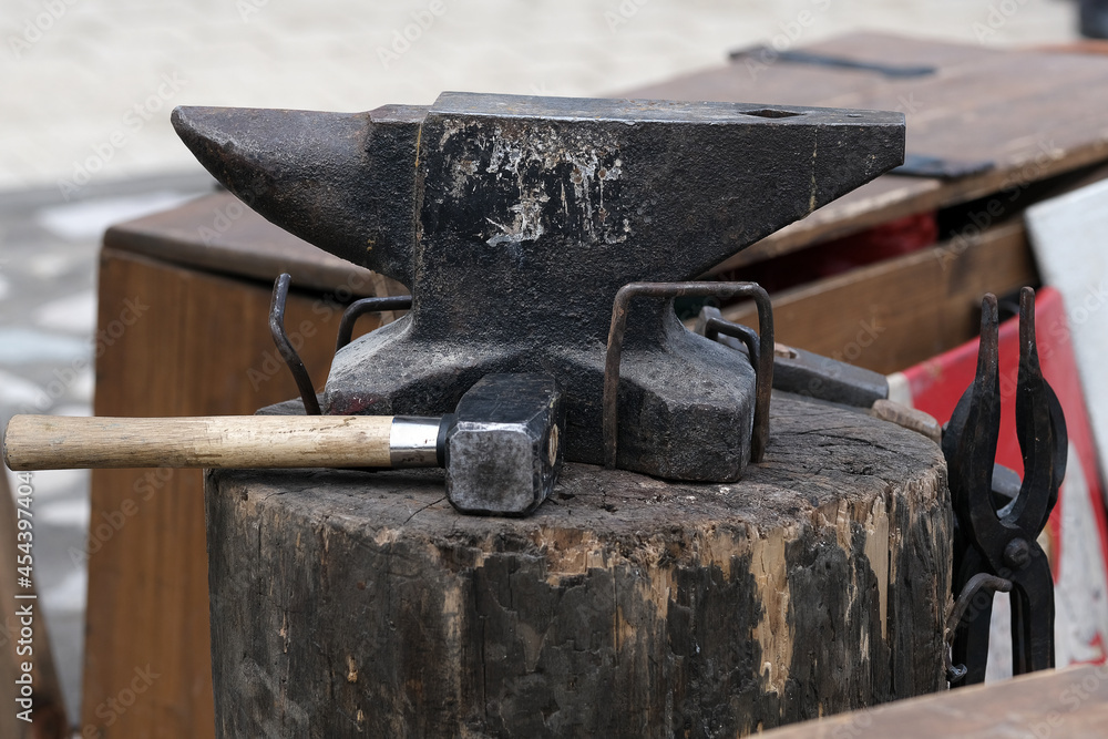 Antique anvil for a blacksmith at the festival of historical reconstruction Antique anvil for a blacksmith at the festival of historical reconstruction