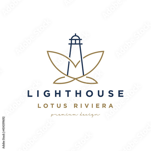 Lighthouse lotus logo design premium concept