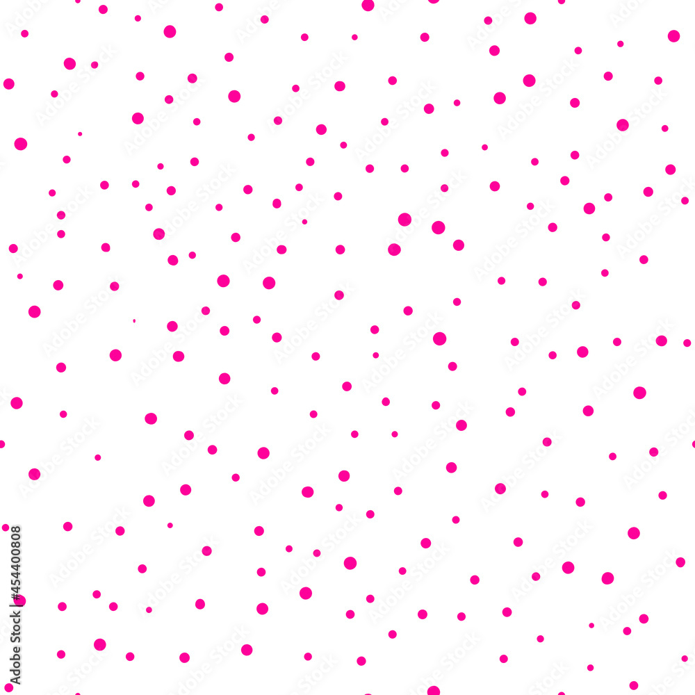 Abstract hand drown polka dots background. White dotted seamless pattern with pink circles. Template design for invitation, poster, card, flyer, textile, fabric