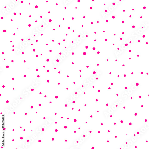 Abstract hand drown polka dots background. White dotted seamless pattern with pink circles. Template design for invitation, poster, card, flyer, textile, fabric