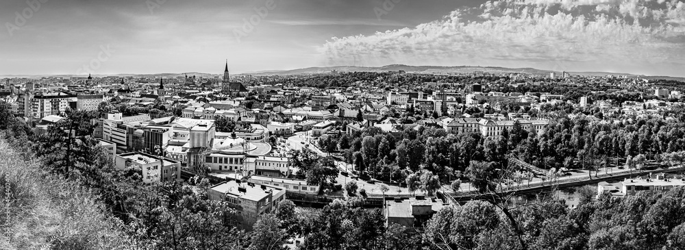 Aerial panoramic view of Cluj Napoca city in Transylvania, Romania. Cluj panorama cityscape