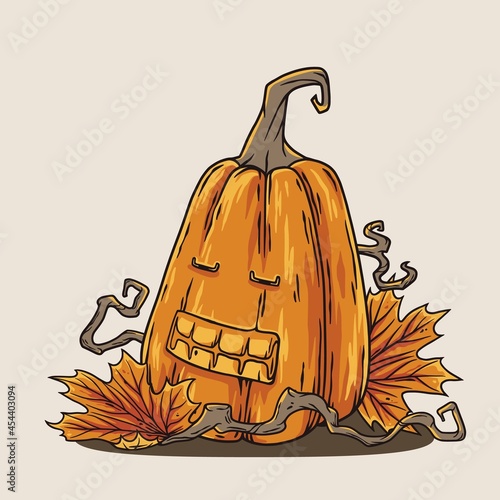 Autumn pumpkin for autumn background design. October vegetable for season shirt print. Eco and natural decoration gourd for fair or market