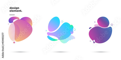 Set Illustration vector graphic of modern abstract dynamical colored forms and line elements. Gradient abstract background flowing liquid shapes. Template for the design of a flyer, presentation