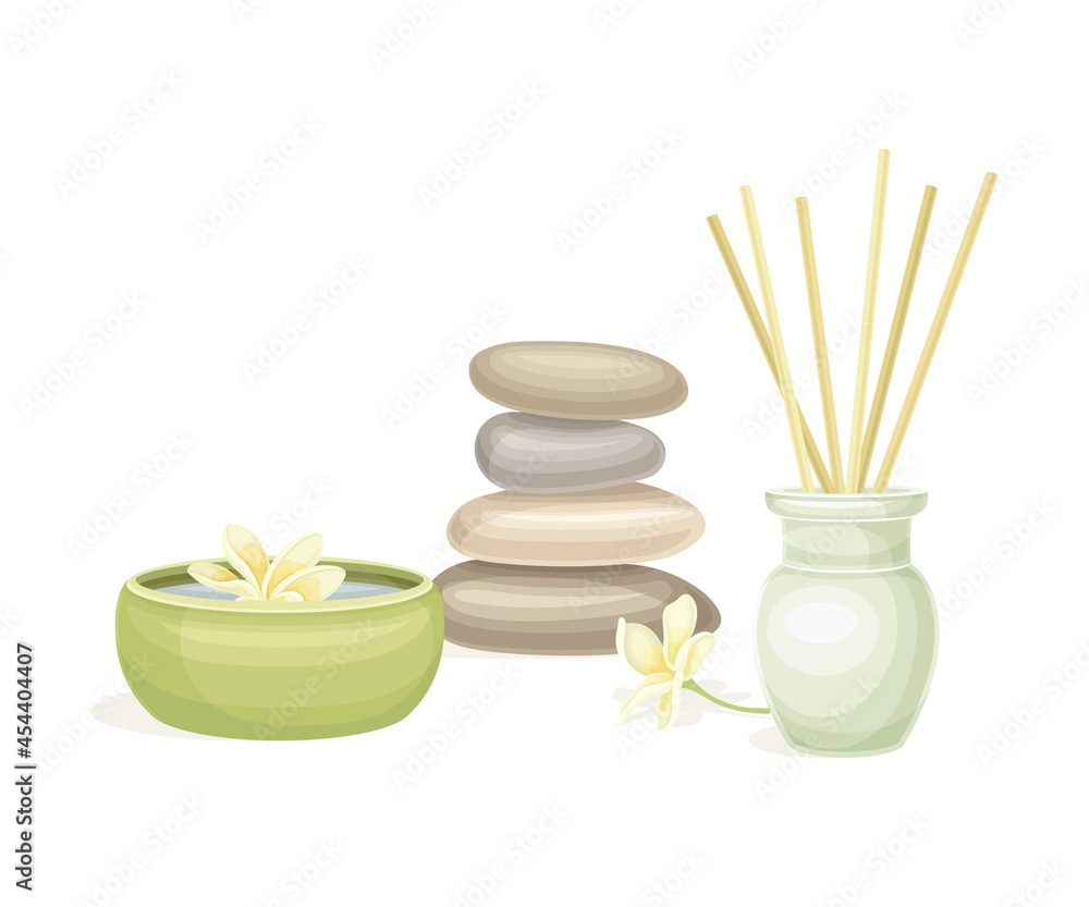 Spa and Aromatherapy with Incense and Stones Vector Composition